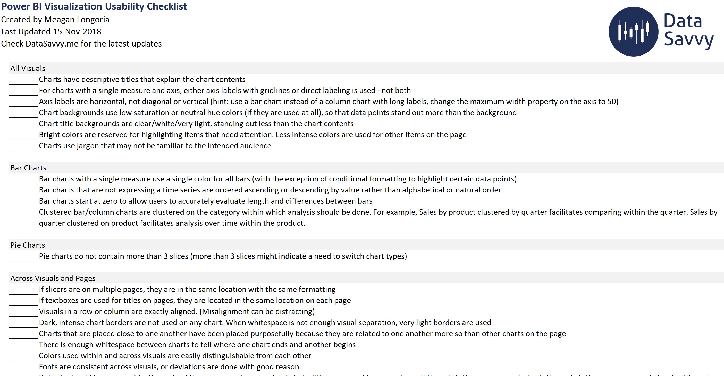 Screenshot of Power BI Visualization Usability Checklist