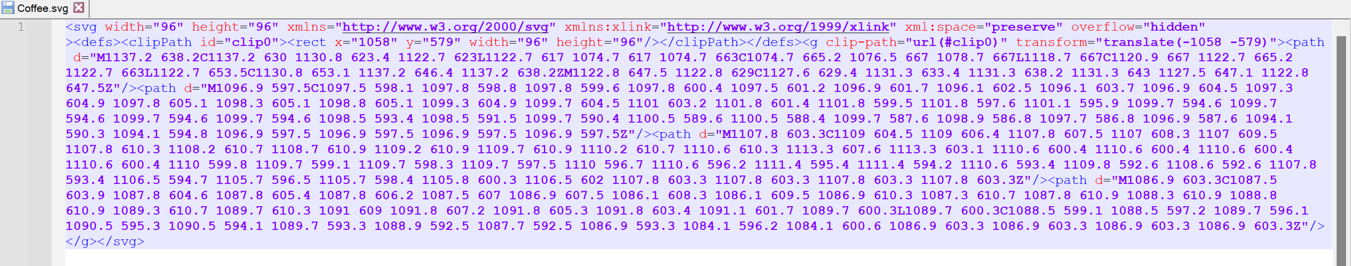 HTML for an SVG image opened in Notepad++