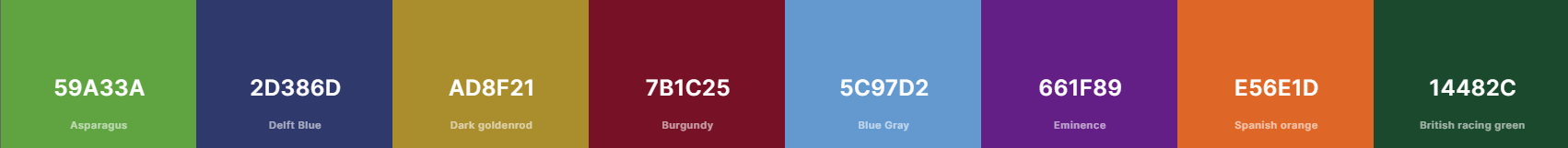 Screenshot from Coolors.co showing the colors from the Accessible City Park theme in Power BI